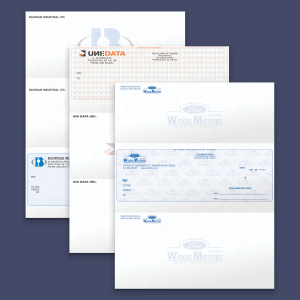 Custom cheques examples on a purple background.