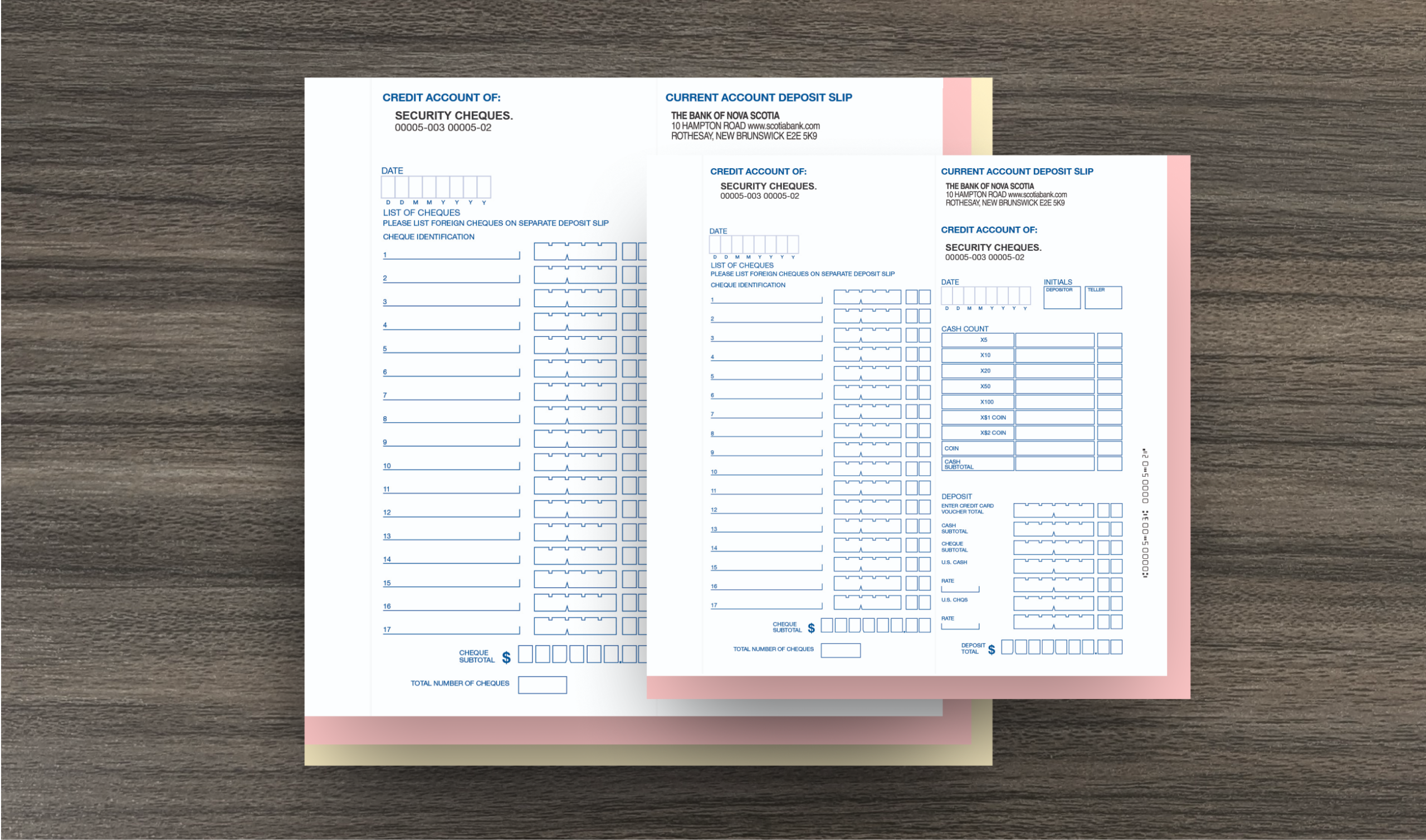 Deposit Books 2 part and 3 part on a black background, complimentary product for business cheques.